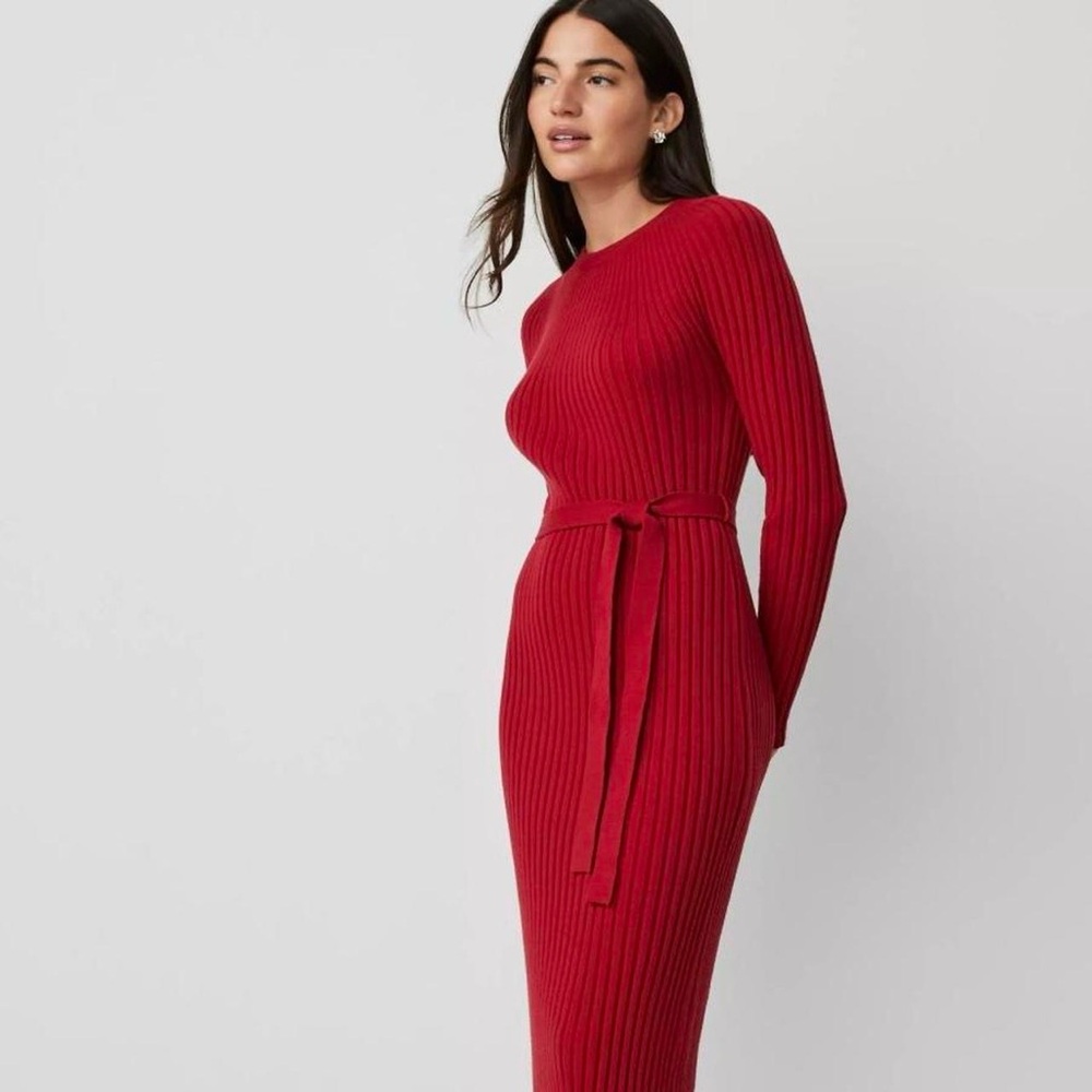 Ann Taylor Red Long Sleeve Knit Dress